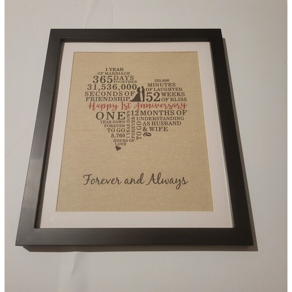 1st Anniversary Gift Heart Print on Burlap Framed 11" x 13" Time Spent Together - Picture 1 of 4